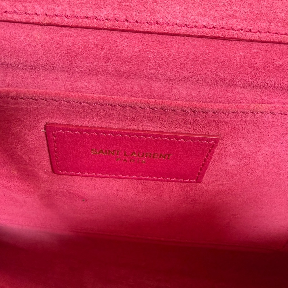 Saint Laurent Signature Hold “Y” Large Pink Leather Clutch or Shoulder Bag - Picture 14 of 17